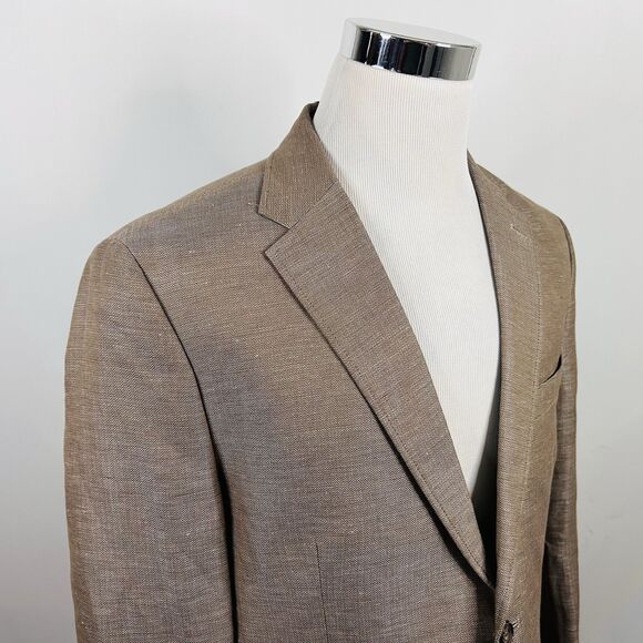 NWT Joseph Abboud Large Sport Coat Linen Blend Beige Herringbone Two Button - Picture 1 of 8